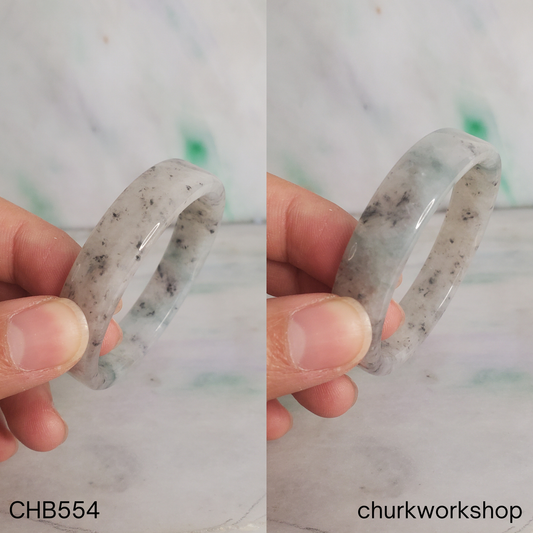 Transparent grey and dark grey and green splotches jade bangle