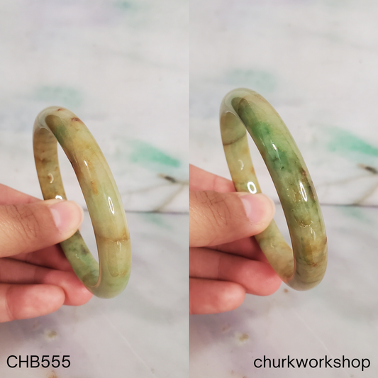 Yellowish brown and green jade bangle