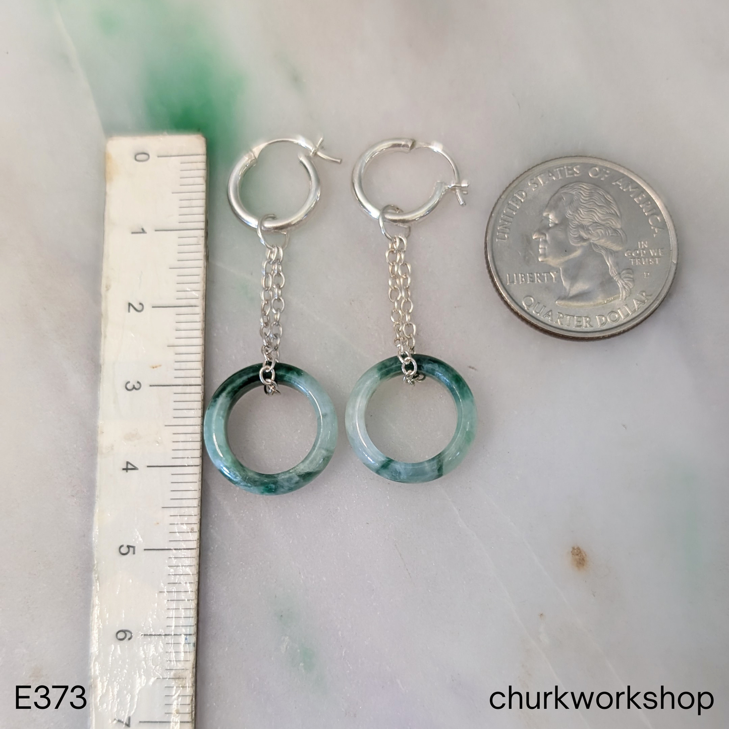 Light and dark green jade dangling earrings