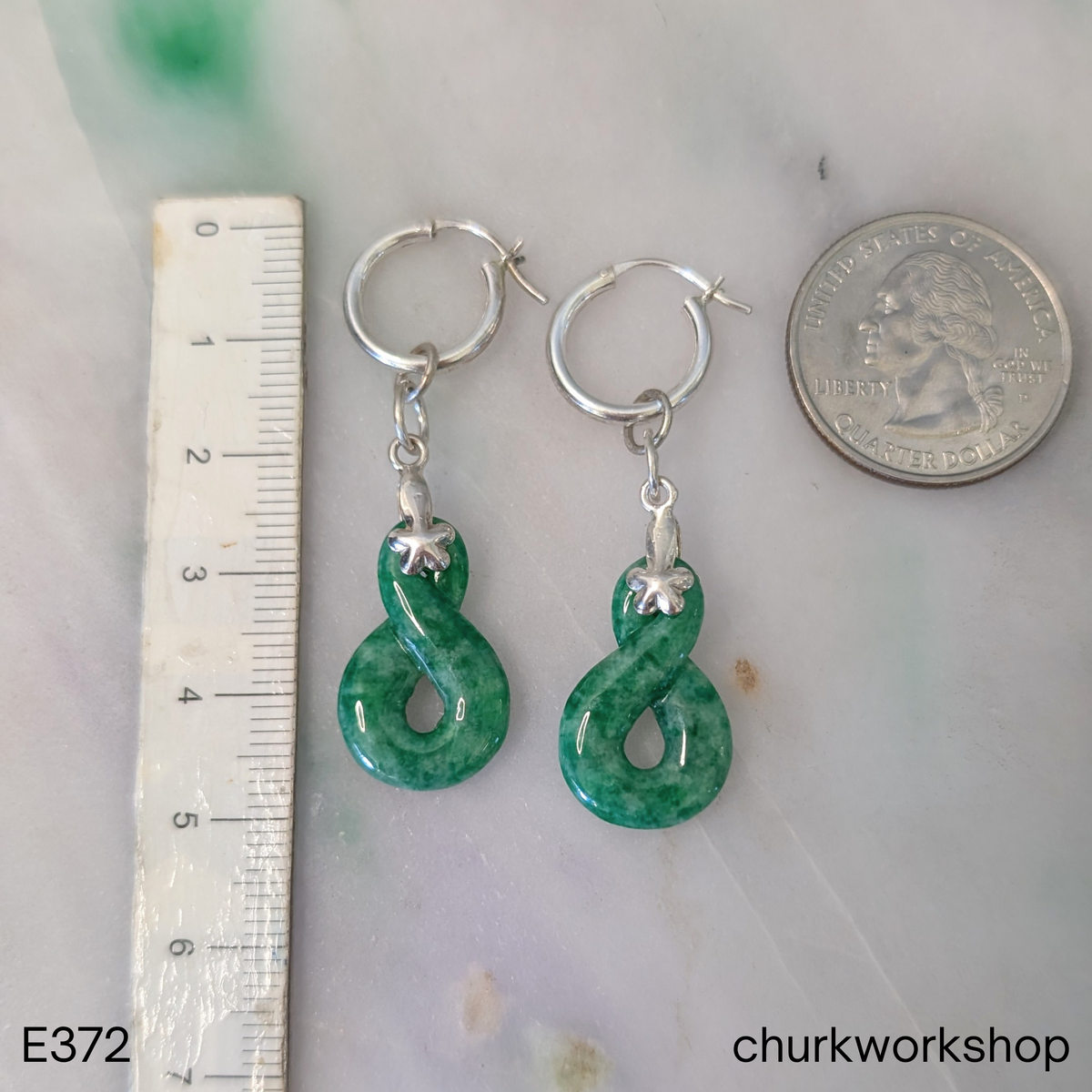 Rich green jade dangling earrings