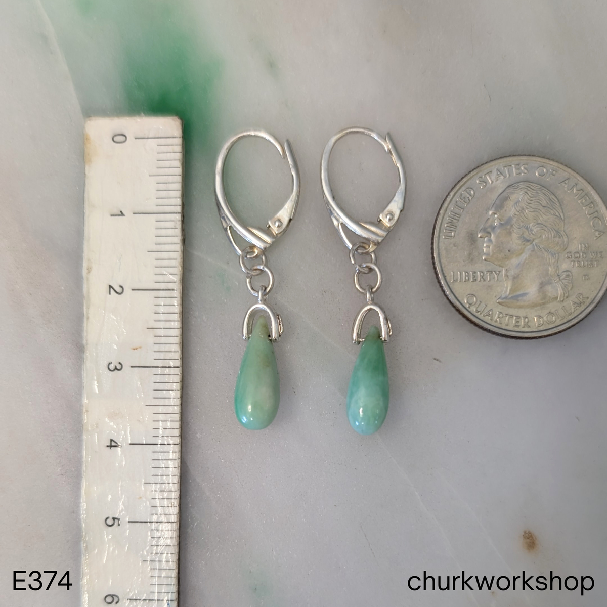 Light green raindrop jade dangling earrings