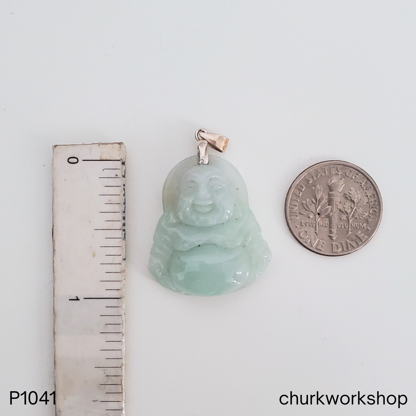 Pale green Happy Buddha jade pendant