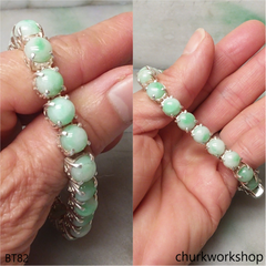 Light green jade silver bracelet