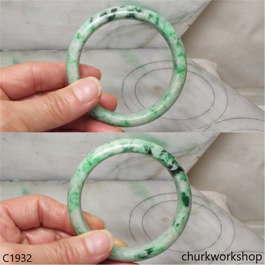 White base with green splotches jade bangle