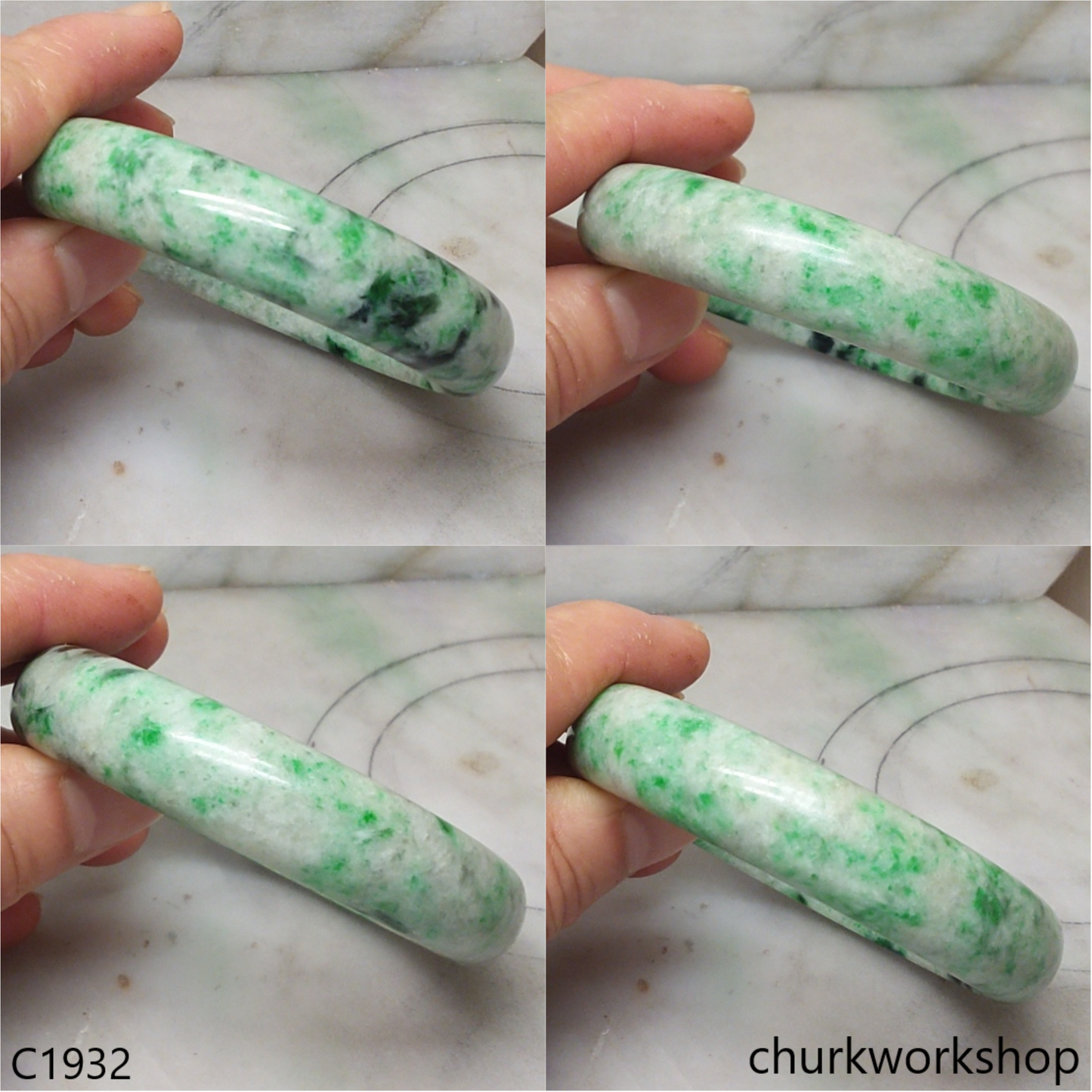 White base with green splotches jade bangle