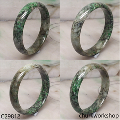 Grayish green mix light & dark green jade bangle