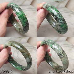 Grayish green mix light & dark green jade bangle