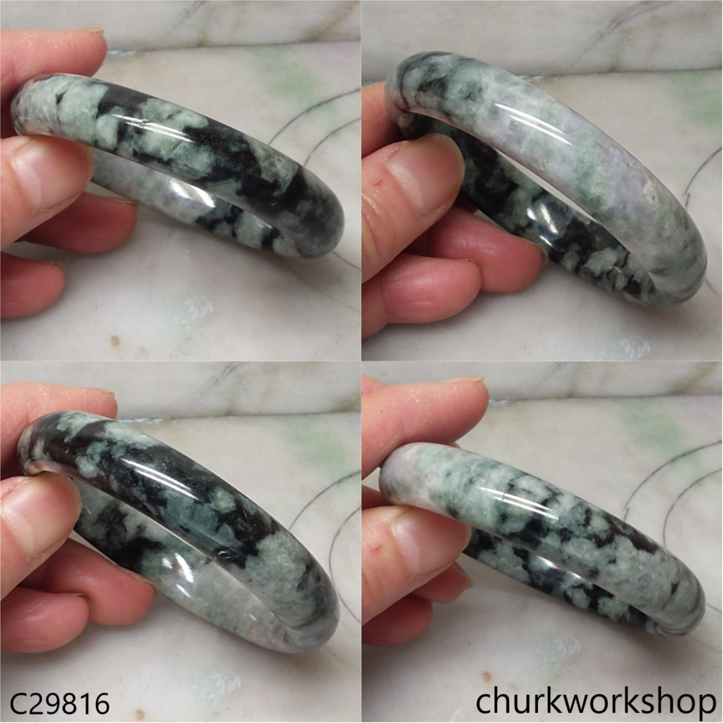 Moss green mix black splotches jade bangle