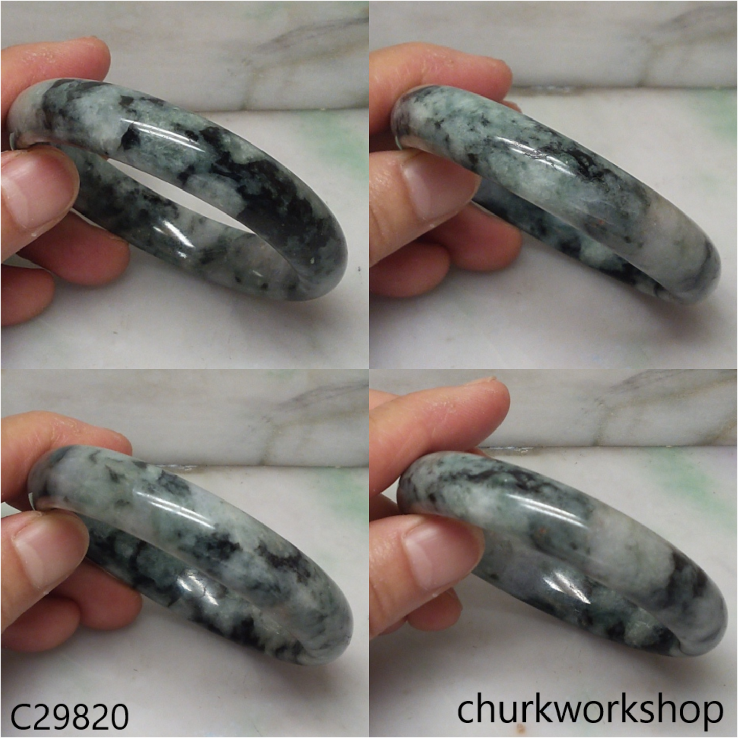 Moss green mix black splotches jade bangle