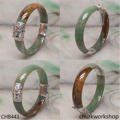 Green with red splotches hinges jade bangle
