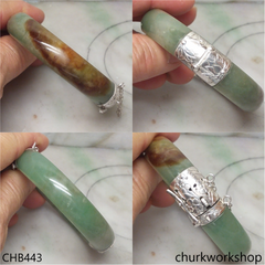 Green with red splotches hinges jade bangle