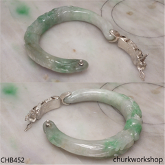 Carved double dragon jade bangle