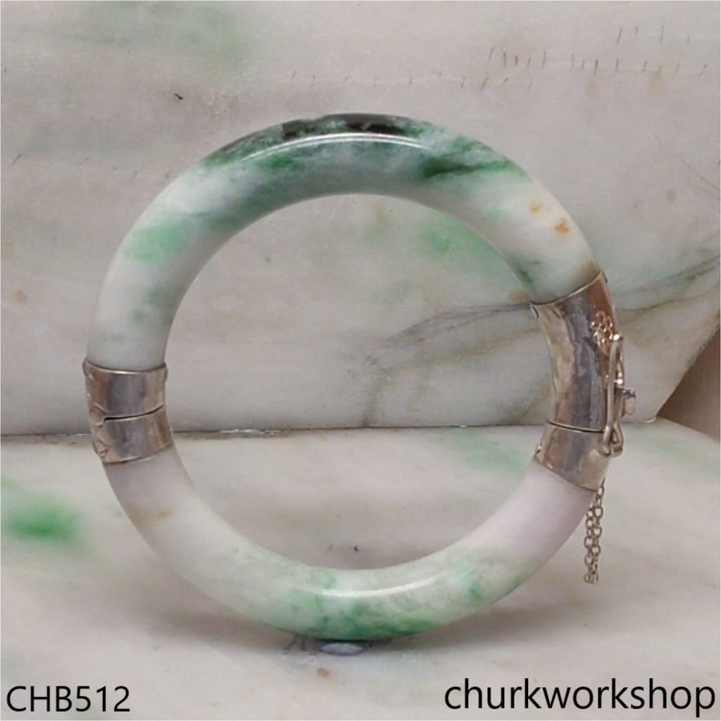White & green hinges jade bangle