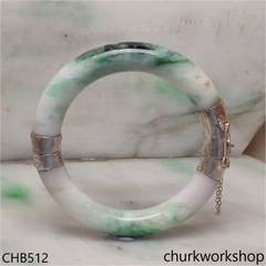 White & green hinges jade bangle