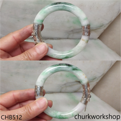 White & green hinges jade bangle
