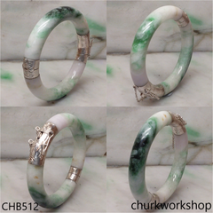 White & green hinges jade bangle