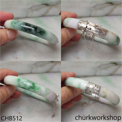 White & green hinges jade bangle