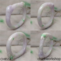 White base jade carved 2 birds oval bangle