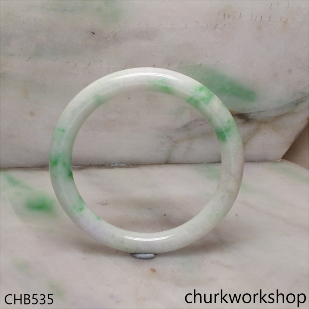 White base with splotches green jade bangle