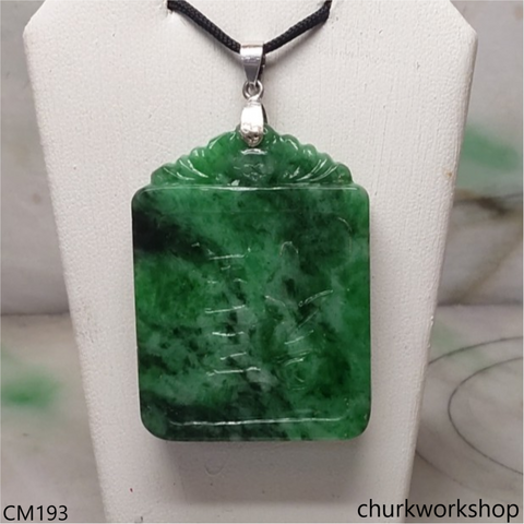 Custom cut green jade pendant