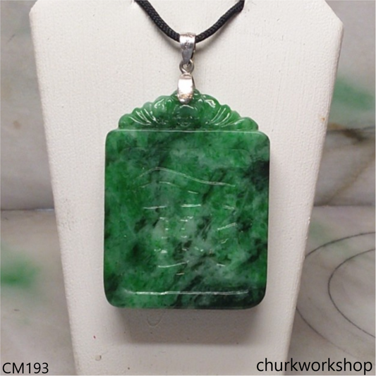 Custom cut green jade pendant