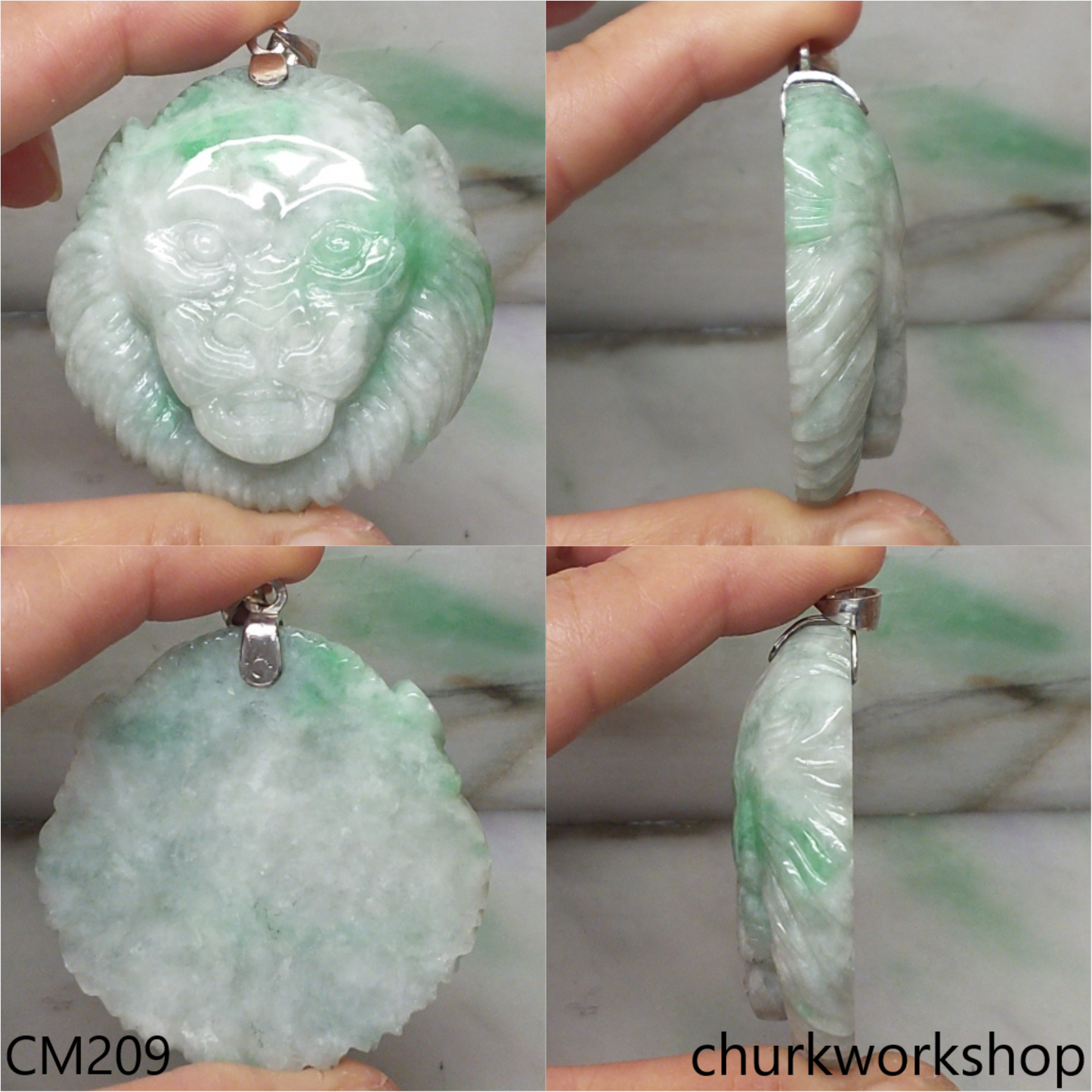 Custom cut lion head jade pendant