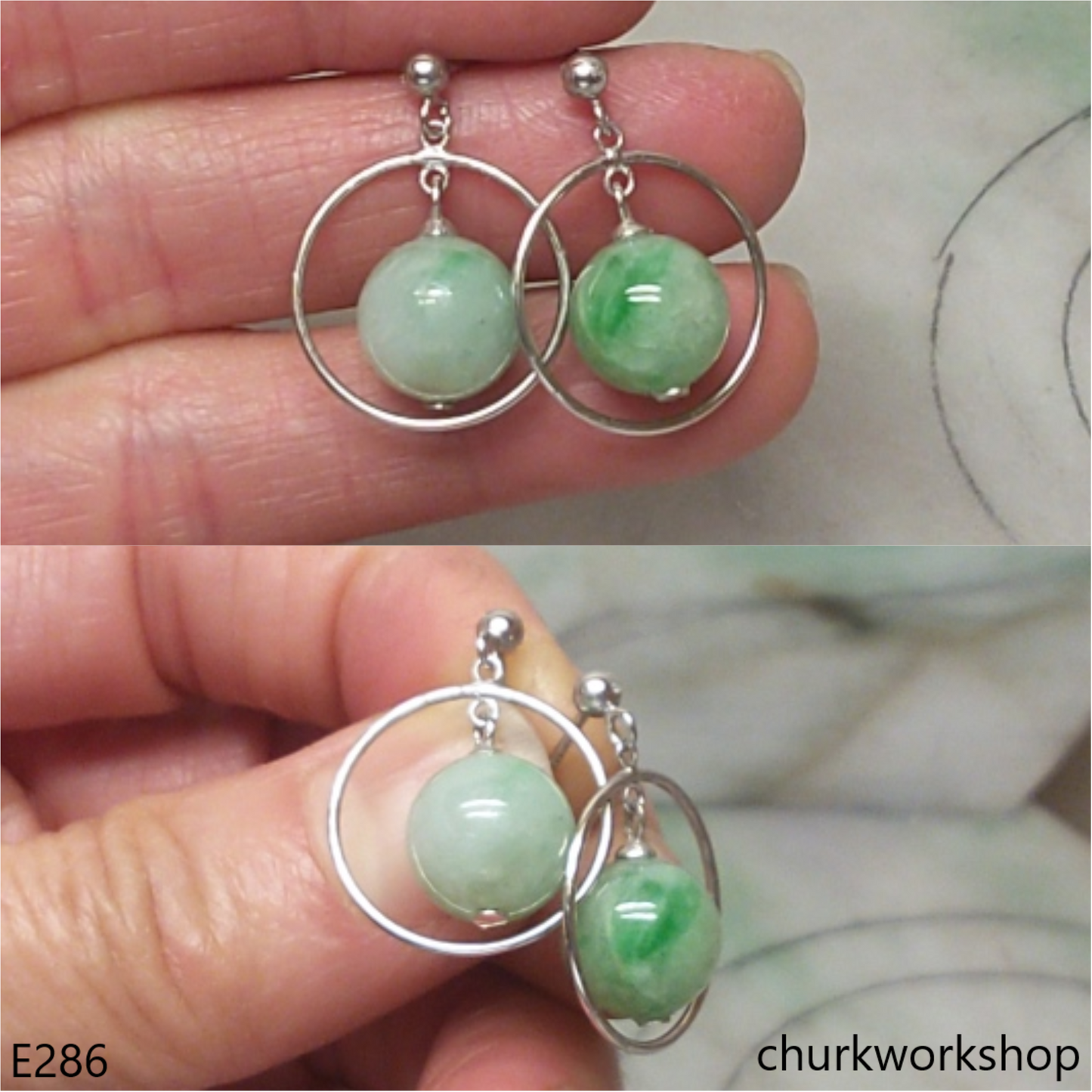 Light green jade bead earrings
