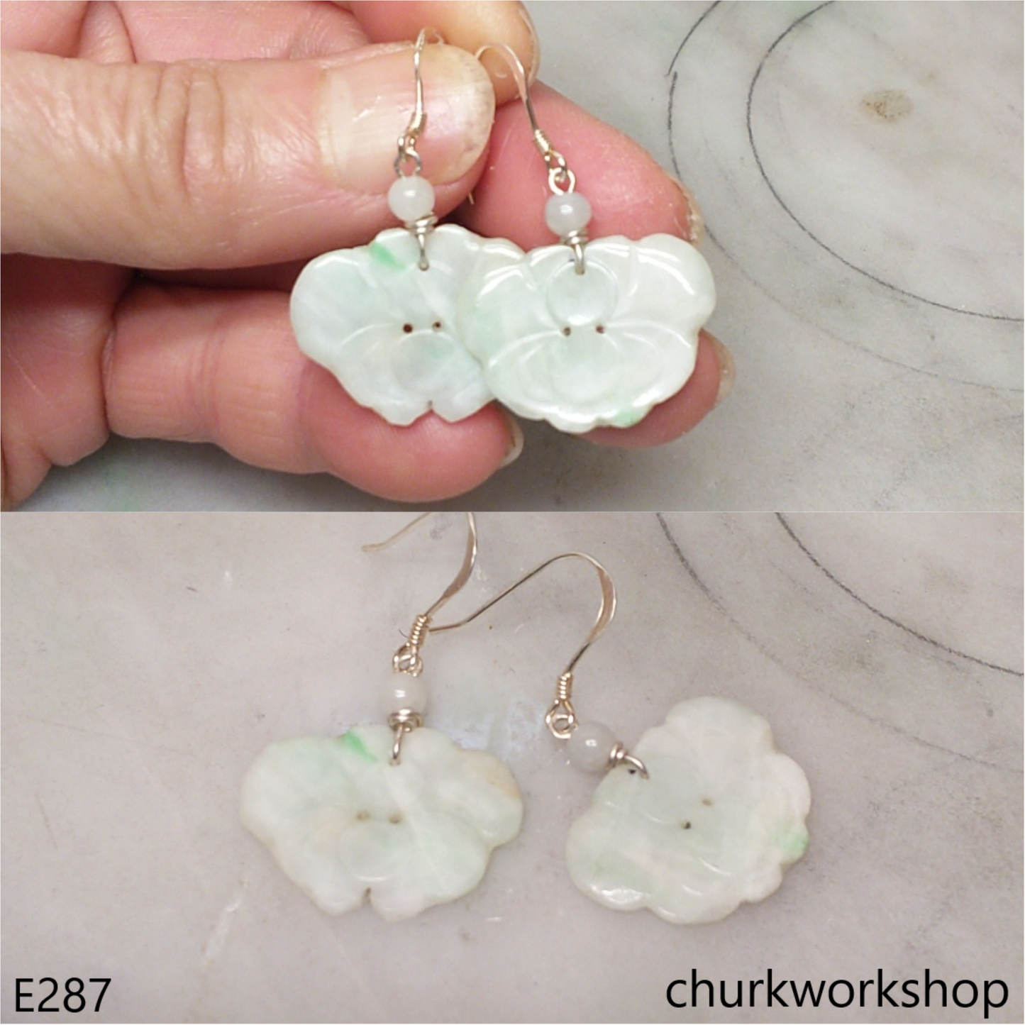 Light green jade butterfly earrings