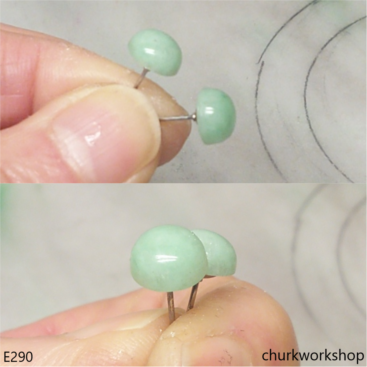 Half round jade ear studs