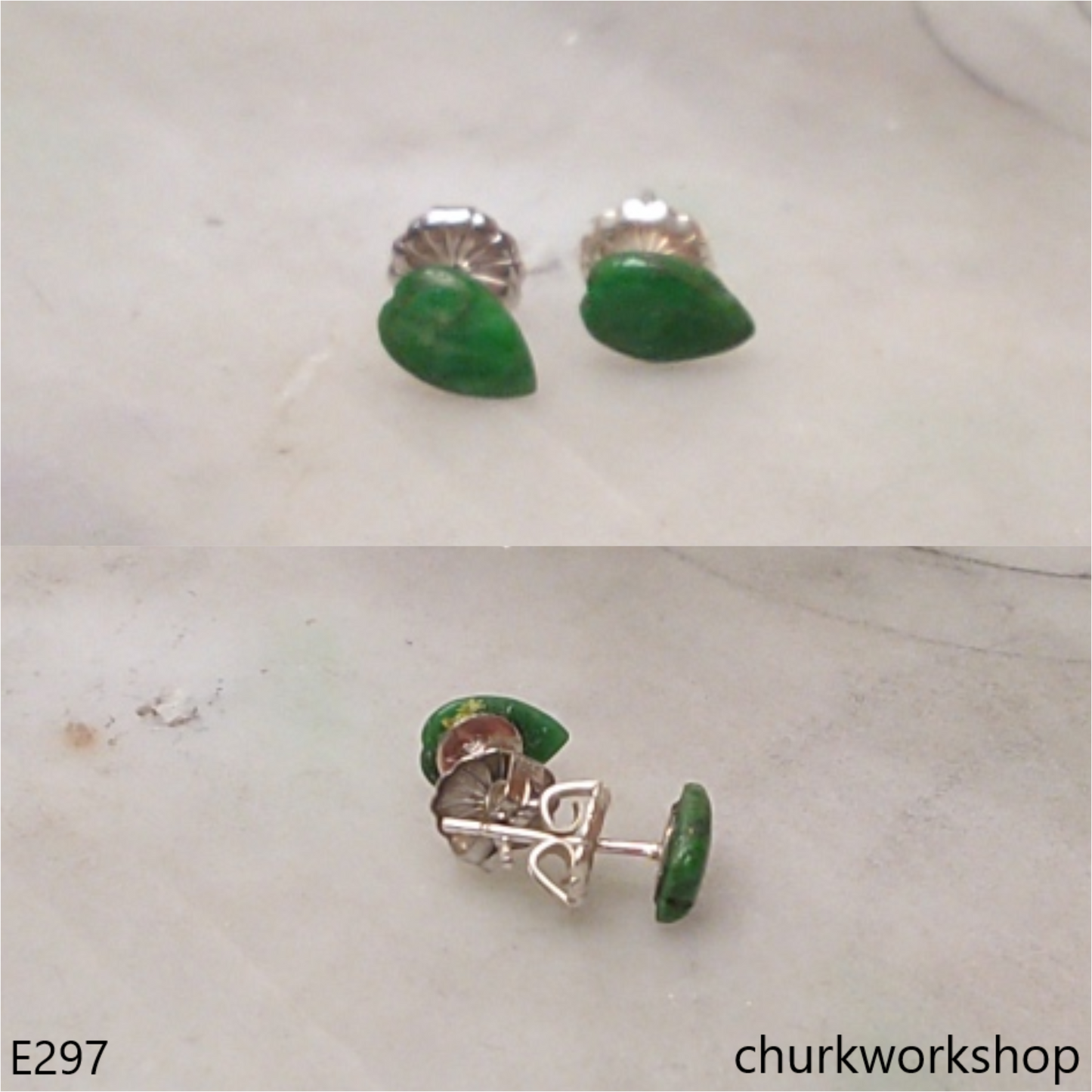 Dark green jade ear studs