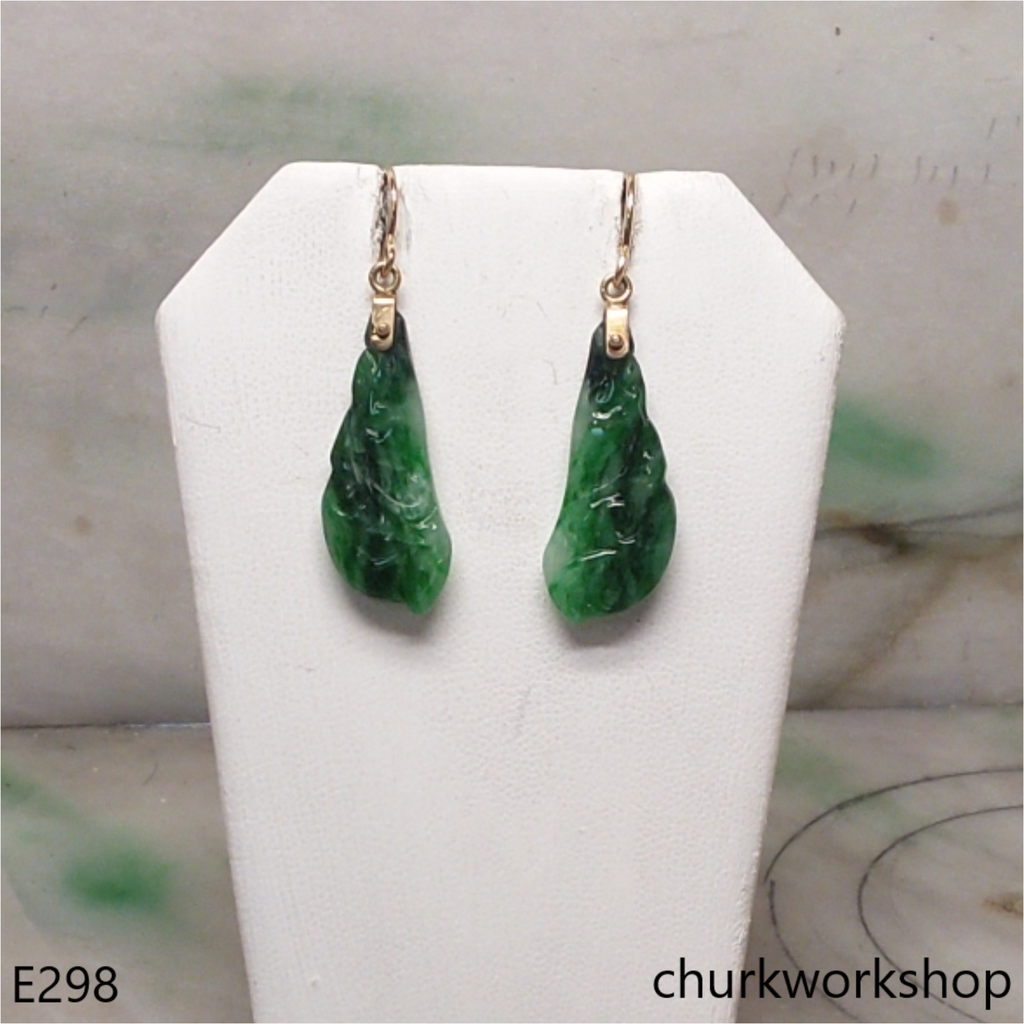 14K green jade leaf earrings