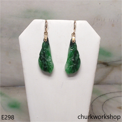 14K green jade leaf earrings
