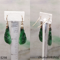 14K green jade leaf earrings
