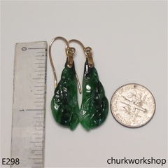 14K green jade leaf earrings