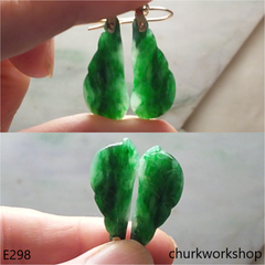 14K green jade leaf earrings