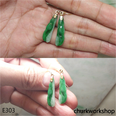 14K green jade bean earrings