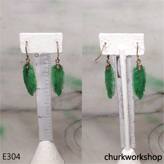 14K green jade leaf earrings