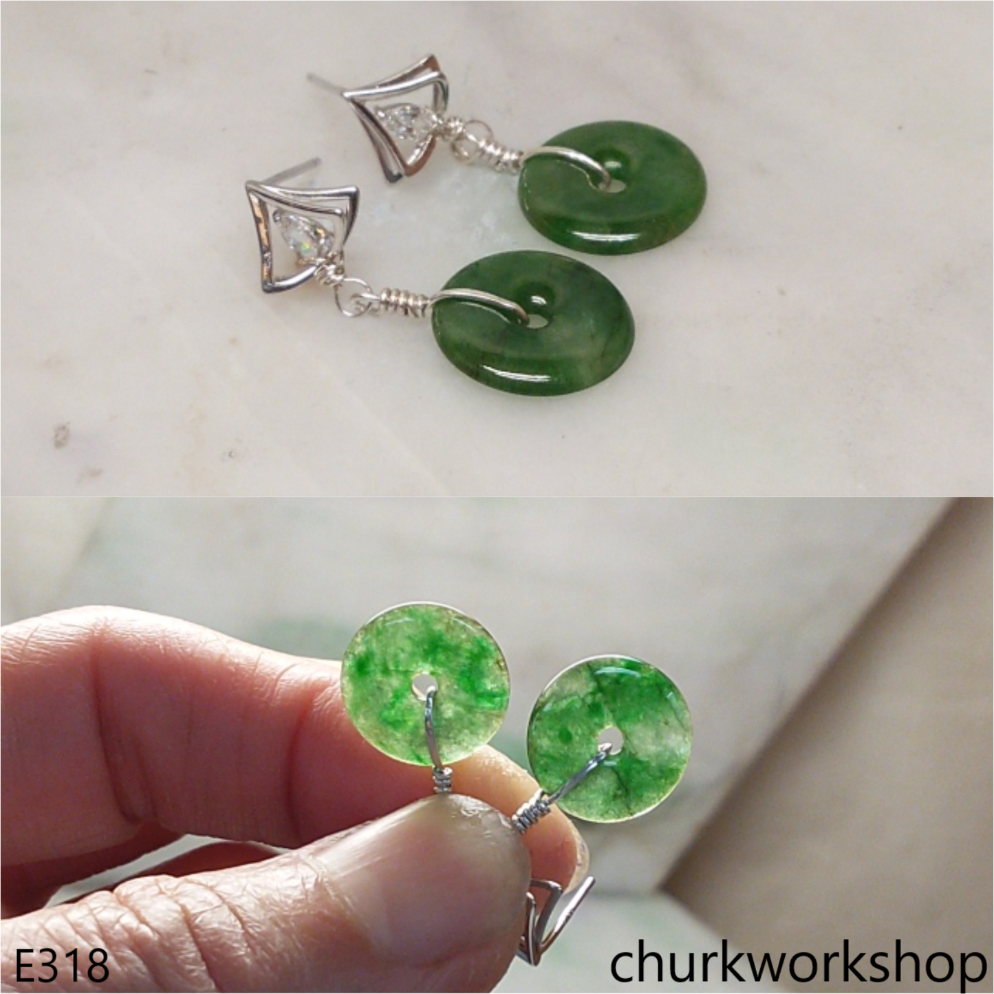 Dark green jade dangling earrings