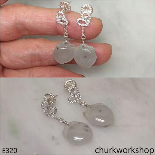 White jade small peach earrings