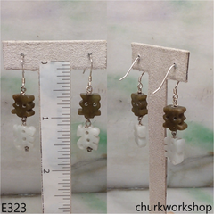 White & brown color jade earrings