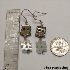 White & brown color jade earrings