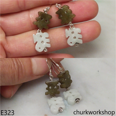 White & brown color jade earrings