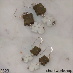 White & brown color jade earrings
