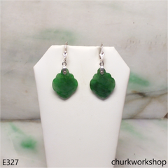 14K white gold dangling jade earring