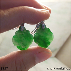 14K white gold dangling jade earring