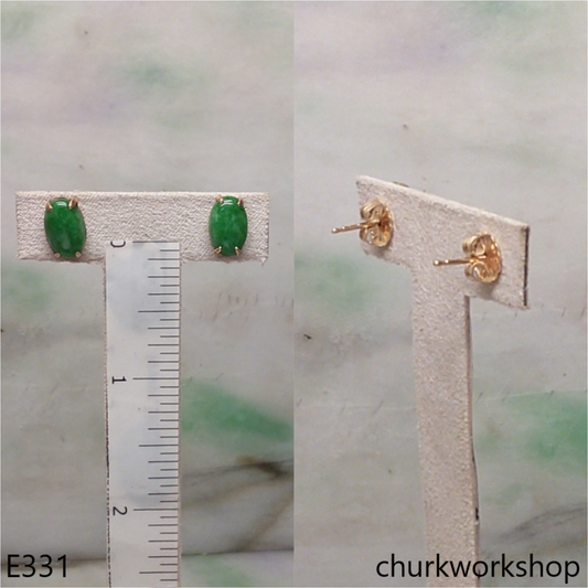 Green jade ear studs