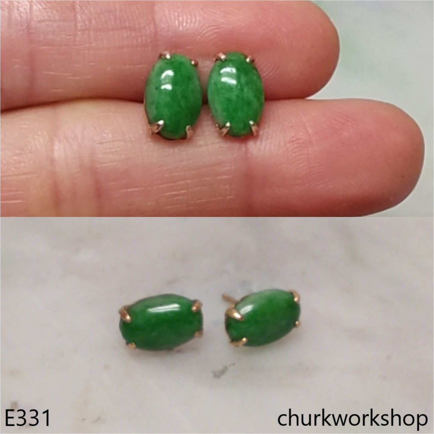 Green jade ear studs