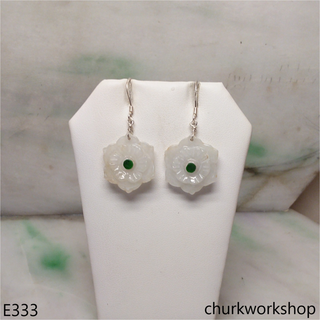 White jade flower earrings
