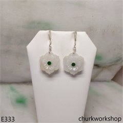 White jade flower earrings