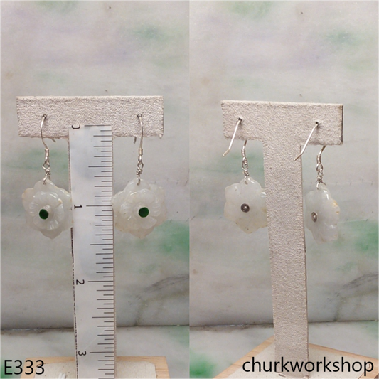 White jade flower earrings